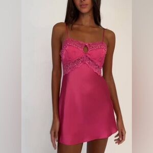 Danielle Guizio Pink Babydoll Lace Trim Mini Slip